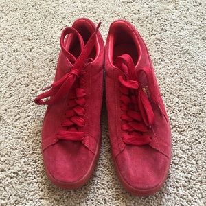 Red suede puma shoes